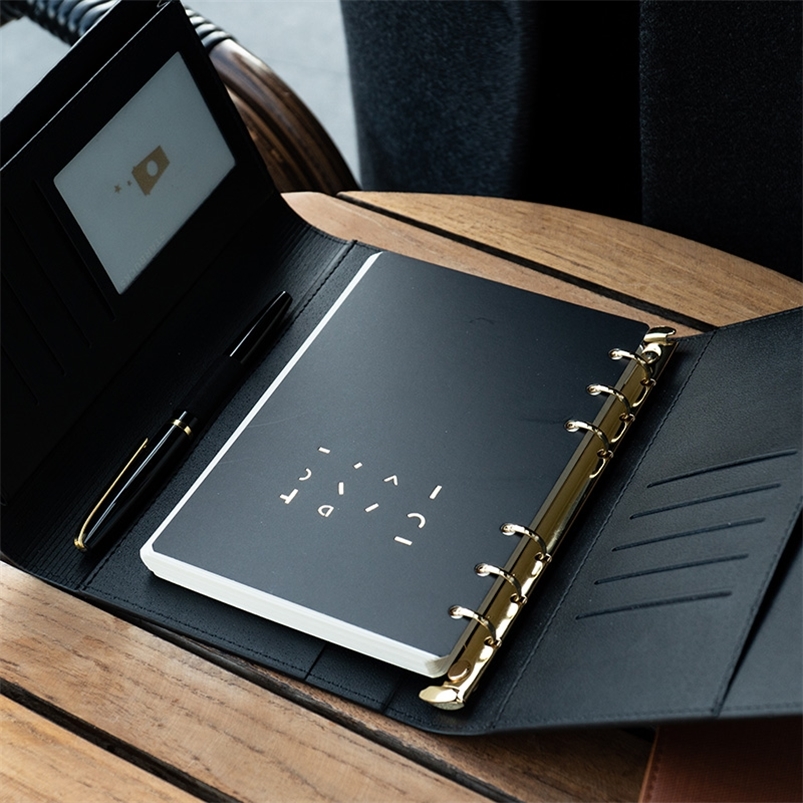 A5 A6 Light luxury office Business High-grade Meeting Loose Leaf Binder Spiral Notebook 6 Hole Metal buckle Diary planner Agenda 220711