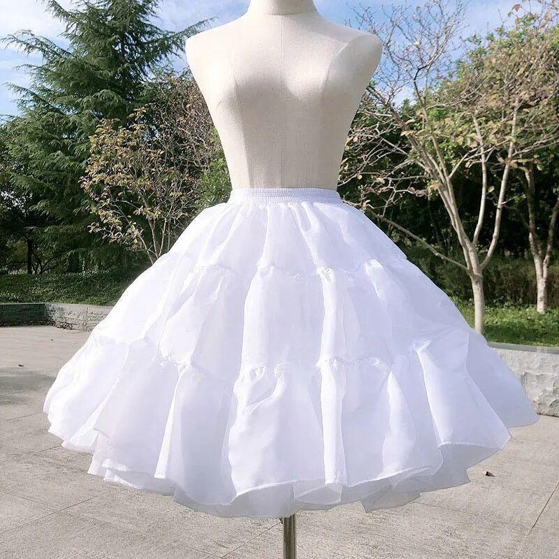 

Skirts NONSAR Lolita Brocade Silk Soft Yarn Skirt Boneless Petticoat Elastic Waist Cotton Cloud Support, 50cm white