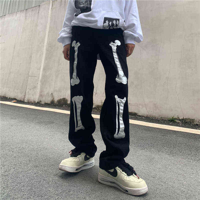 Men's Skull Jeans Jean Baggy Skeleton Pants Black Man Casual Trendyol Denim Trousers Streetwear Hip Hop FASHION Y2k Print X220714