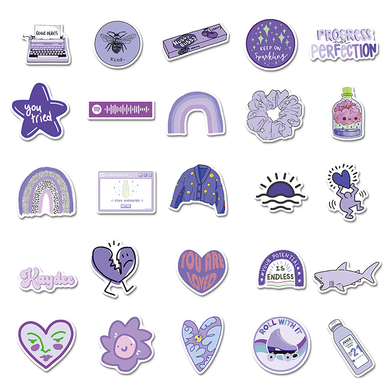 50 Piece Purple world graffiti Sticker Phone Laptop Skateboard Car Stickers Pack for Luggage Guitar Helmet Water cup Sticker