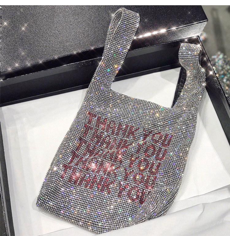 Thank You Sequins Bag Small Tote Bags Crystal Bling Fashion Lady Bucket Handbags Vest Glitter R250317