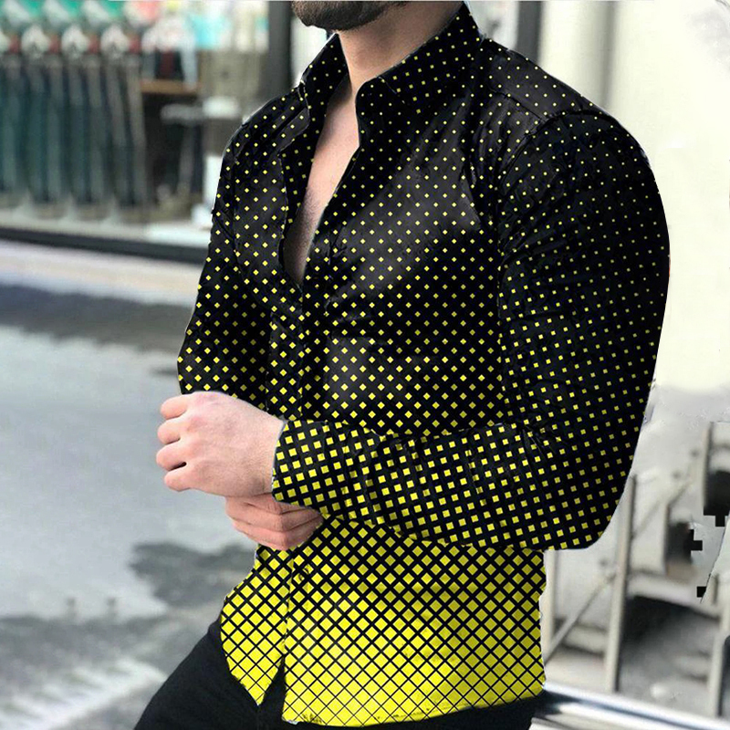 Spring Autumn Men's Shirt Long Sleeved Gradient Color Polka-Dot Printed Oversize Thin Clothing For Men Tees Tops 220322