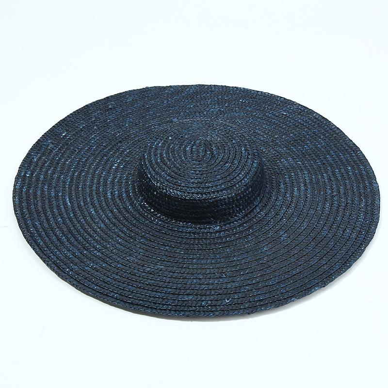 Wide Brim Hats 15cm Straw Hat Flat Top Summer Beach For Women Ribbon Boater Sun Gray Black Red Pink Blue With Chin Strap