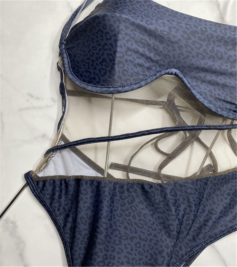 One Shoulder Leopard Swimsuits Padded Push Up Women's Swimwear Outdoor Beach Swimming Bandage One-piece Swimsuits