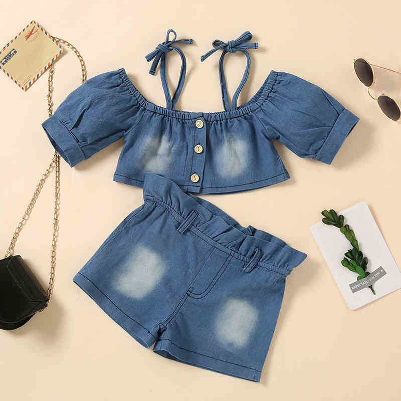 Citgeett Summer Solid Kids Girls Denim Outfits Off Shoulders Top Elastic Waist Shorts Clothing Set J220712, Red
Citgeett Summer Solid Kids Girls Denim Outfits Off Shoulders Top Elastic Waist Shorts Clothing Set J220712, Red