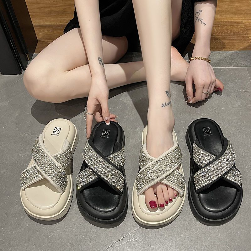 Thick Bottom Sequined Slippers Summer Slope With Lovely Fairy Wind Versatile Casual And Comfortable Shopping Sandals