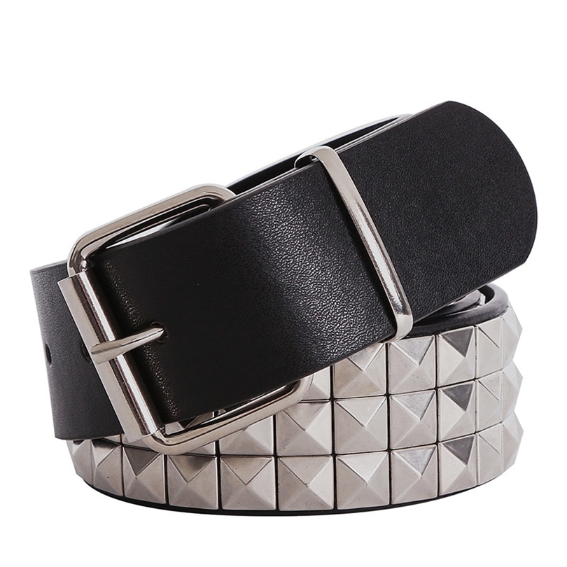 Shiny Pyramid Fashion Rivet Belt Men&Womens Studded Belt Punk Rock With Pin Buckle T200113