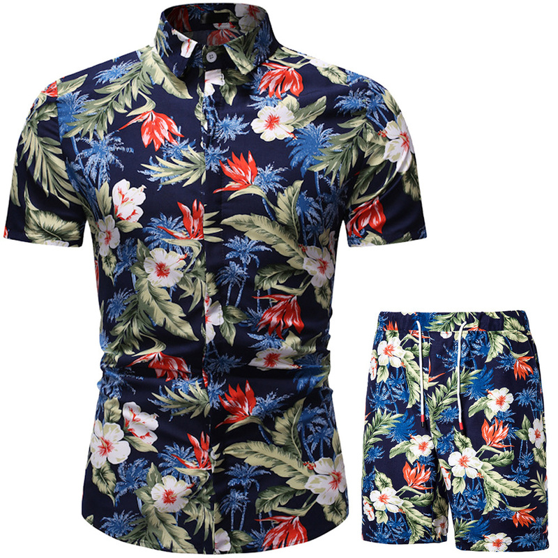 Summer Set Men Shorts Floral Print Hawaiian Shirt and Beach Wear Holiday Clothes Vocation Outfit Male Two Piece 220708