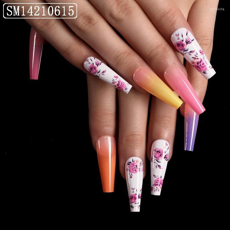 False Nails 24pcs Floral Printed Nail Patch Colorful Glue Type Removable Long Paragraph Fashion Manicure Sticker Prud22, As
False Nails 24pcs Floral Printed Nail Patch Colorful Glue Type Removable Long Paragraph Fashion Manicure Sticker Prud22, As