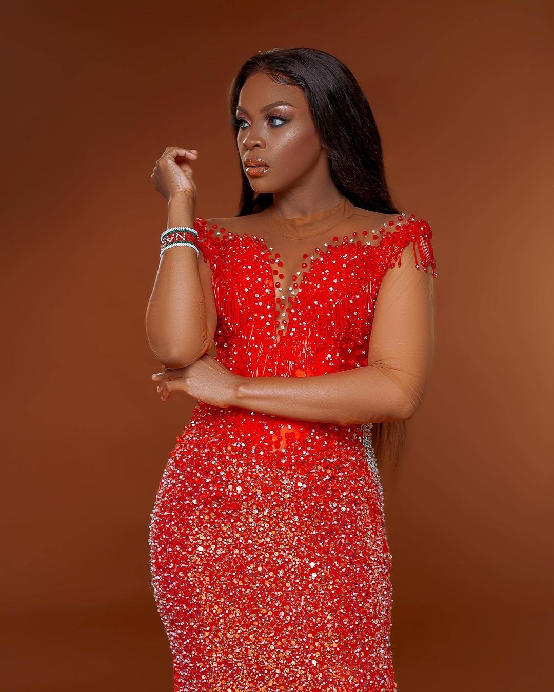 Plus Size Arabic Aso Ebi Red Urious Mermaid Prom Dresses Sheer Neck Beaded Evening Formal Party Second Reception Birthday Engagement Gowns Dress ZJ Lz