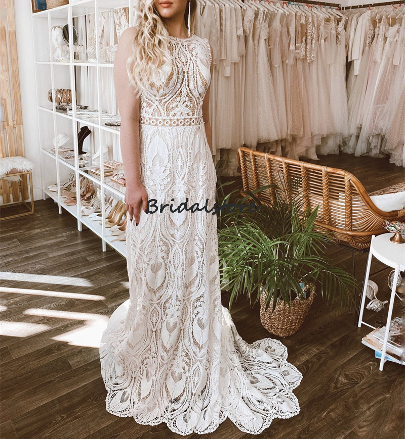 Elegant FullLace Wedding Dress Celtic Open Back Tank Straps Mermaid Bohemian Bride Dresses Floor Length Garden Bridal Gowns Vintage Country Vestido De