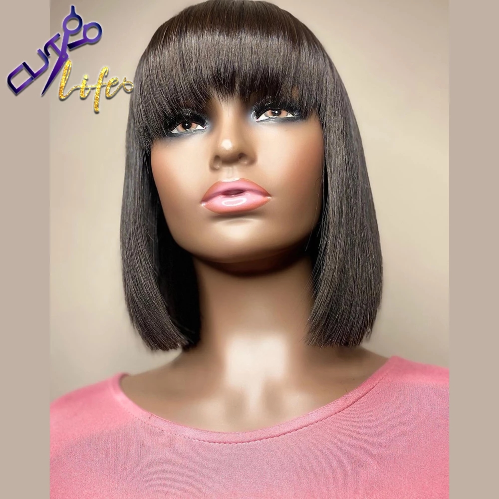 Free shipping 180density Highlight Blonde Ombre Straight Short Bob Wig Human Hair No Lace Wigs With Bangs For Black Women