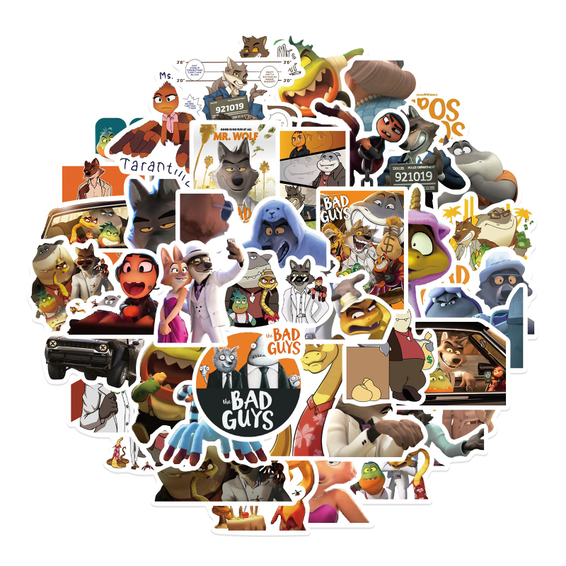 52Pcs Funny Cartoon Movie The Bad Guys Stickers For Laptop Children's Toys Cars Knapsack Skate Computers Luggage