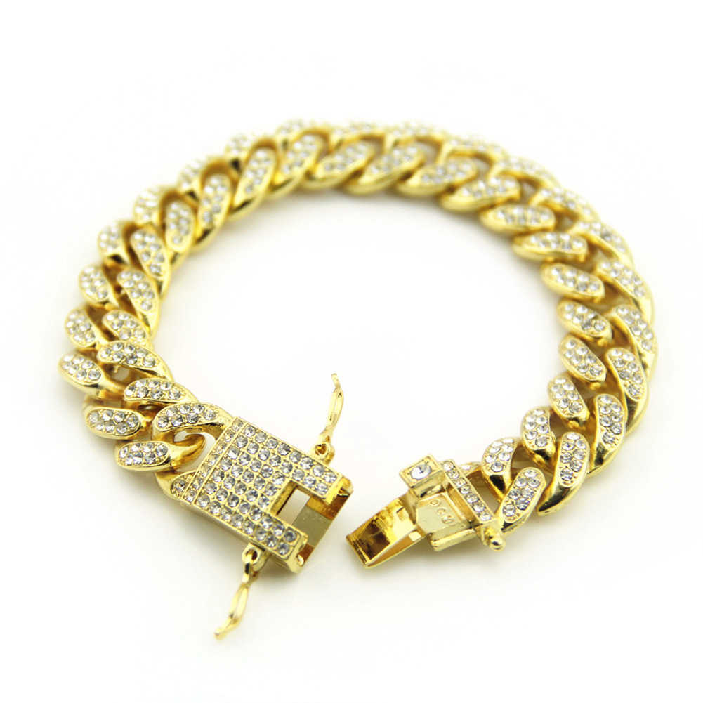 Cuban Chain Bracelet Silver Gold Bling Shine Iced OUT Crystal HIP HOP Tennis Link Chain Bracelet Jewelry