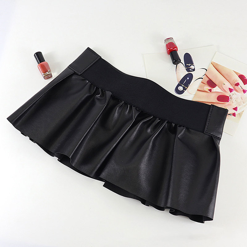 Womens Sexy Mini Skirts Ladies Femem Faux Leather Pleated Side Split Embellished Studded Skirt for Evening Parties Clubwear 220322