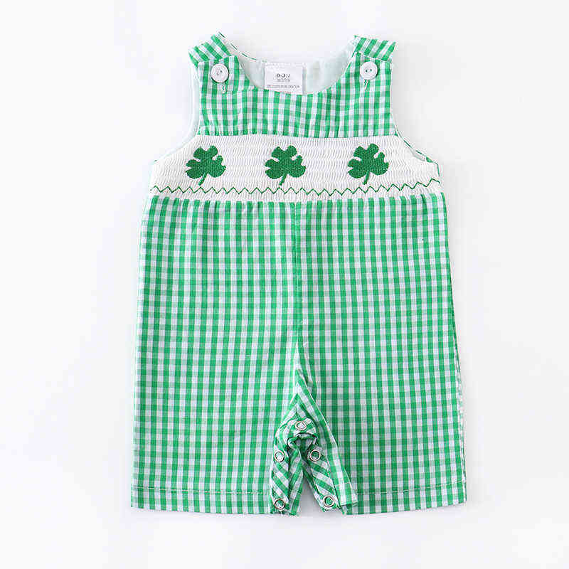 Girlymax St. Patrick's Day Sibling Plaid Clover Baby Girls Dress Boys Shorts Set Top Ruffles Romper Smocked Woven Kids Clothing AA220326