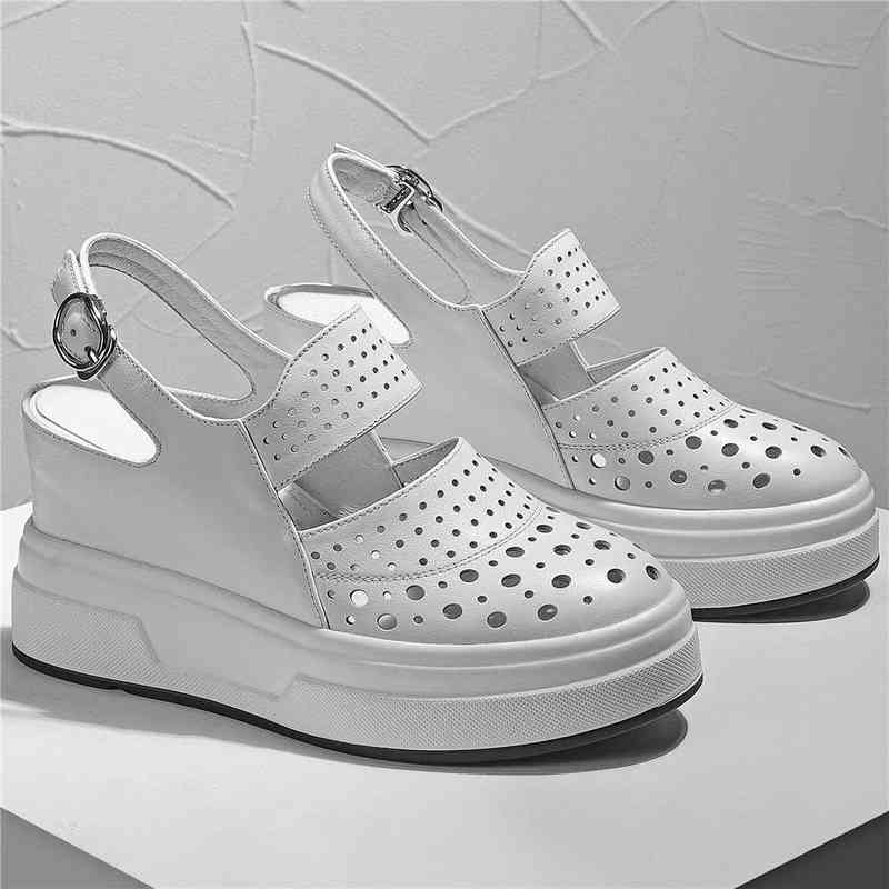 Women Back Strap Genuine Leather Wedges High Heel Roman Gladiator Sandals Female Round Toe Platform Pumps Shoes Casual Shoes Y220421