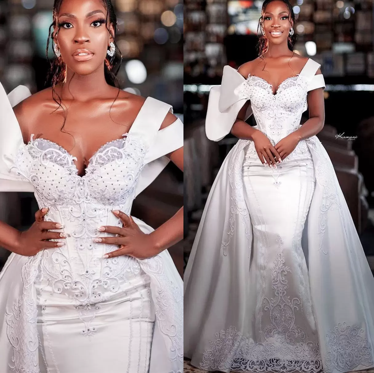 African Mermaid Wedding Dresses Overskirt Bridal Gown Lace Applique Beaded One Shoulder Strap Sweep Train Custom Made Vestidos 2022