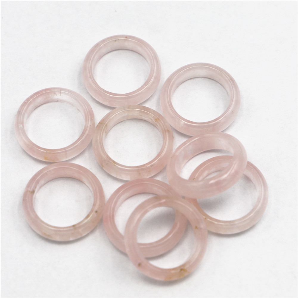 Natural Stone Wide 6mm Rose Quartz Rings Pink Crystal Women Ring Party Wedding