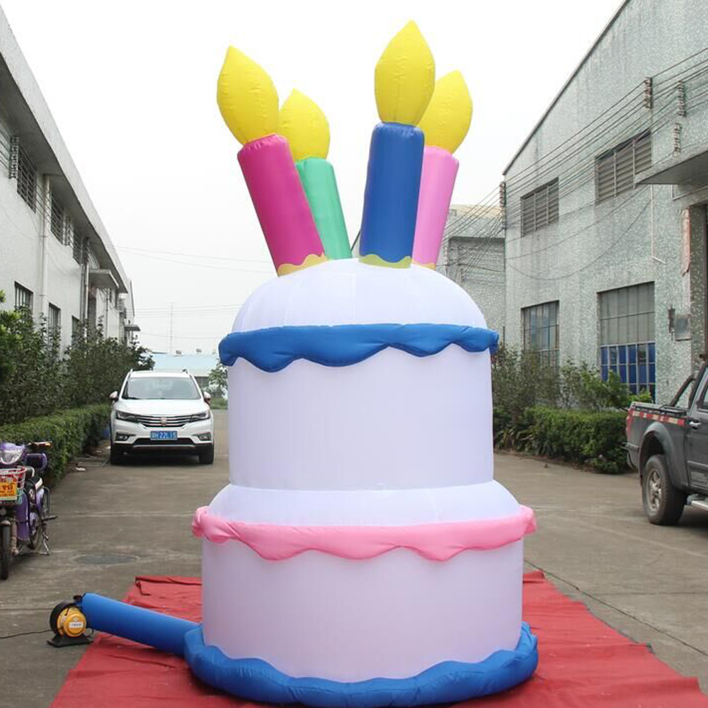 giant inflatable happy birthday cake model for party decoration outdoor event with 3 Meters tall oxford or pvc material