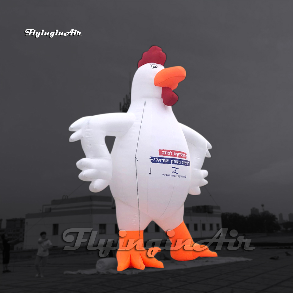 Outdoor Advertising White Inflatable Rooster Balloon Cartoon Animal Mascot Model 6m Blow Up Proud Chicken For Event