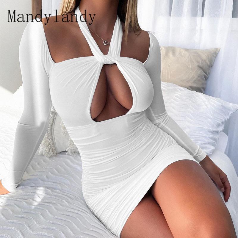 Casual Dresses Mandylandy Dress Women Long Sleeve Halter Lace-up Hollow Out Autumn Sexy Solid Color Slim Fit Backless Square Collar, White
Casual Dresses Mandylandy Dress Women Long Sleeve Halter Lace-up Hollow Out Autumn Sexy Solid Color Slim Fit Backless Square Collar, White