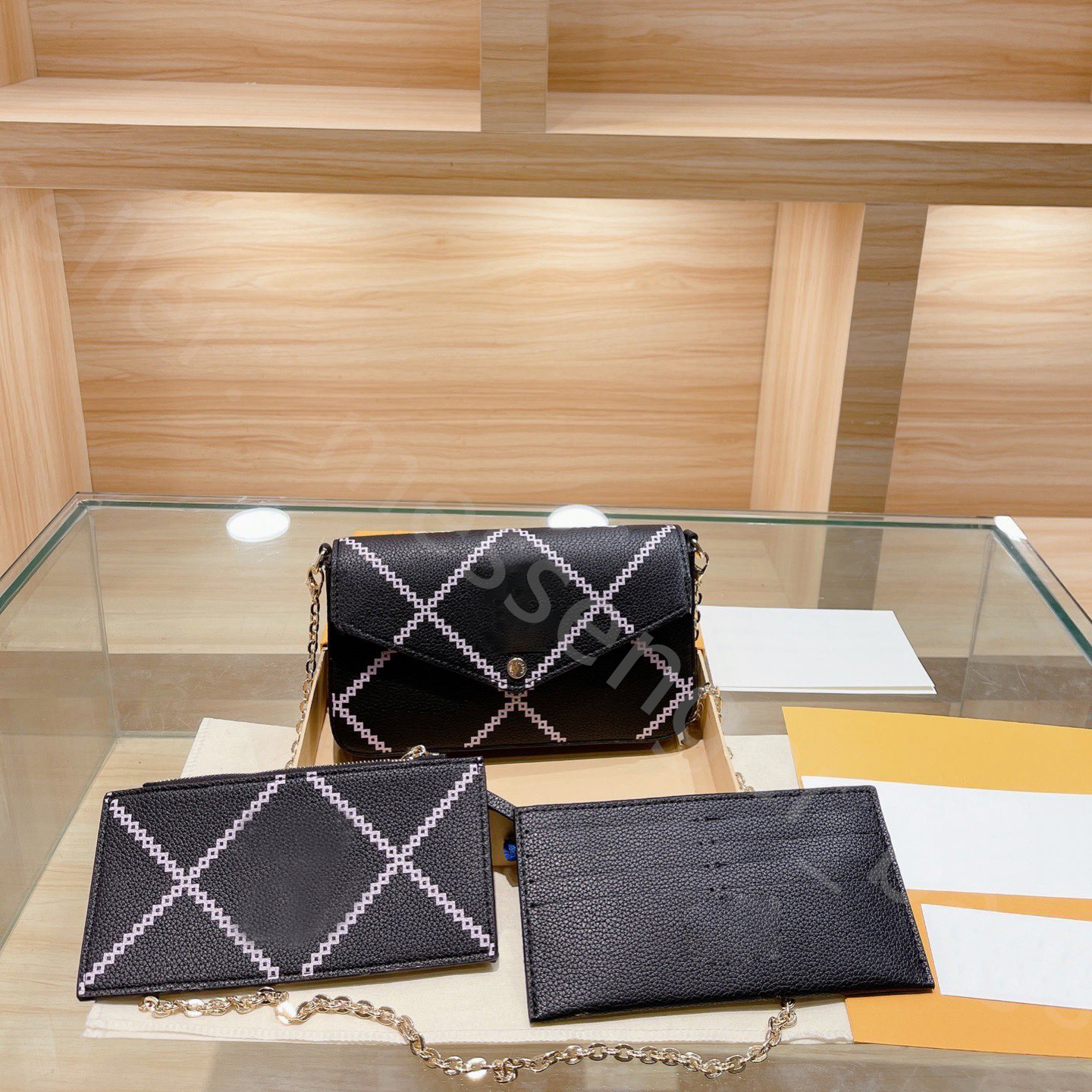 3-piece clutch flaps bag Classic chain crossbody shoulder tote set card holder evening handbags spring summer style lady people wallets famous designer package, Color q
3-piece clutch flaps bag Classic chain crossbody shoulder tote set card holder evening handbags spring summer style lady people wallets famous designer package, Color q