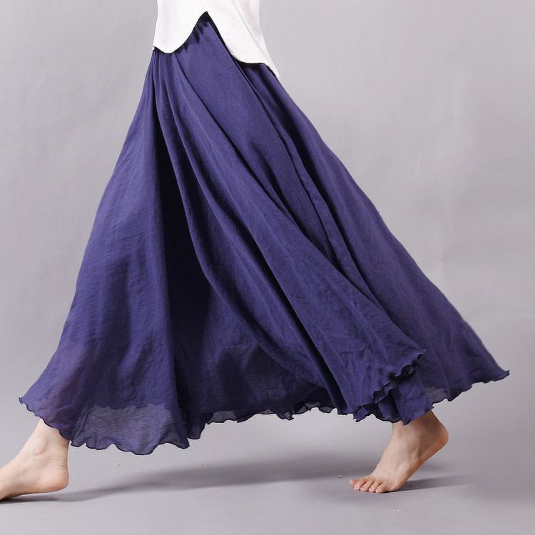 Sherhure Women Cotton And Linen Long Skirts Elastic Waist Pleated Maxi Beach Boho Vintage Summer Faldas Saia 220322