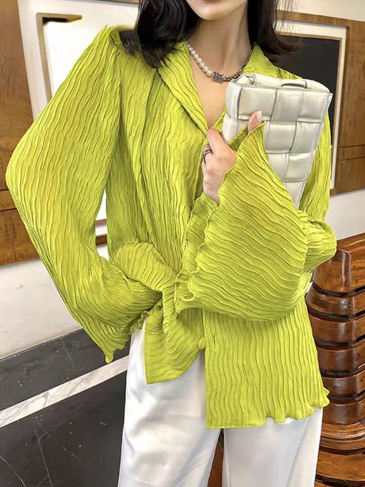 Women' Blouses & Shirts Casual Green Shirt For Women Notched Collar Long Sleeve Solid Minimalist Button Through Blouse Female Fashion Style
Women' Blouses & Shirts Casual Green Shirt For Women Notched Collar Long Sleeve Solid Minimalist Button Through Blouse Female Fashion Style