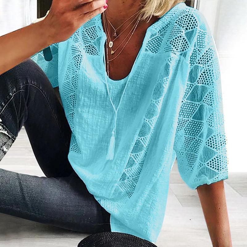 Women' Blouses & Shirts Elegant Hollow Out Lace Blouse Women Solid Color Stitching U Neck Short Sleeve Tee Shirt Loose Blusas MujerWomen, Blue
Women' Blouses & Shirts Elegant Hollow Out Lace Blouse Women Solid Color Stitching U Neck Short Sleeve Tee Shirt Loose Blusas MujerWomen, Blue