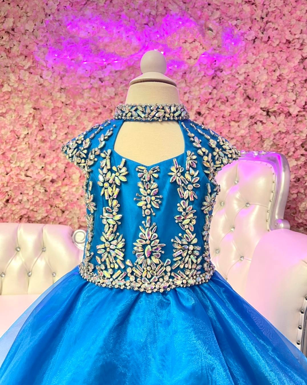 High Collar Girl Pageant Dress 2022 Ballgown Crystals Organza little Kid Birthday Formal Party Gown Toddler Teens Preteen Floor-Length Little Miss Ora