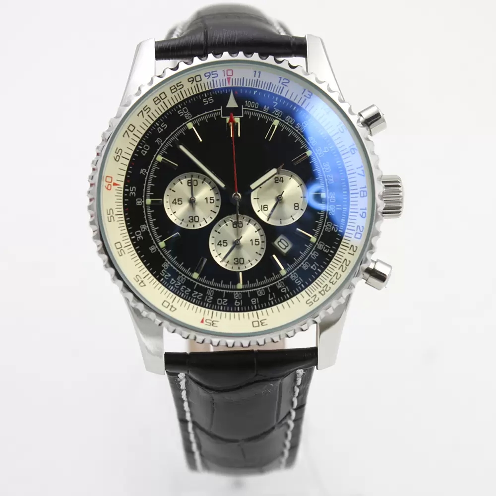 46MM New Quality Watches B06 B01 Navitimer Chronograph Battery Movement Quartz Black Dial Men Watch Leather Strap Floding Clasp Mens Wristwatches, 0.8mm
46MM New Quality Watches B06 B01 Navitimer Chronograph Battery Movement Quartz Black Dial Men Watch Leather Strap Floding Clasp Mens Wristwatches, 0.8mm