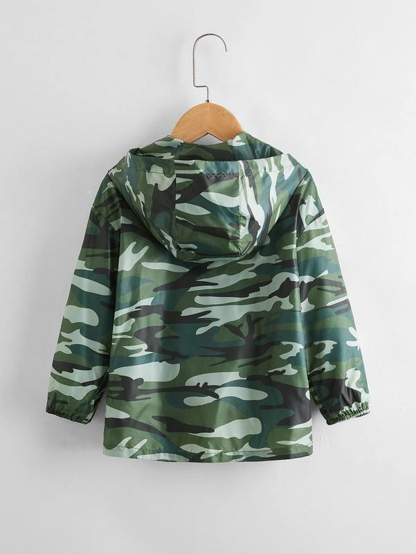 Toddler Boys Camo Print Zip Up Drop Shoulder Hooded Jacket SHE
