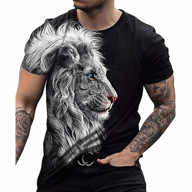 

men's Unisex Tee T shirt Shirt 3D Print Graphic Prints Lion Crew Neck Daily Holiday Print Short Sleeve Tops Casual Designer Big and Tall Blue Black Br s178#