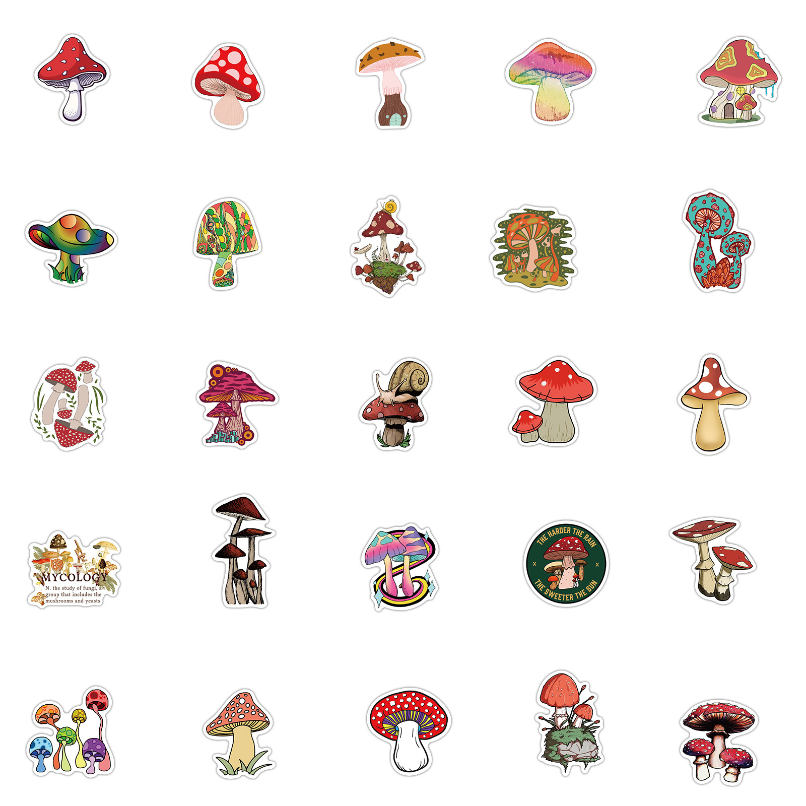 50Pcs/Lot Cute Cartoon Mushroom Graffiti Stickers DIY Decorative Trunk Motorcycle Trolley Case Waterproof Removable Stickers
