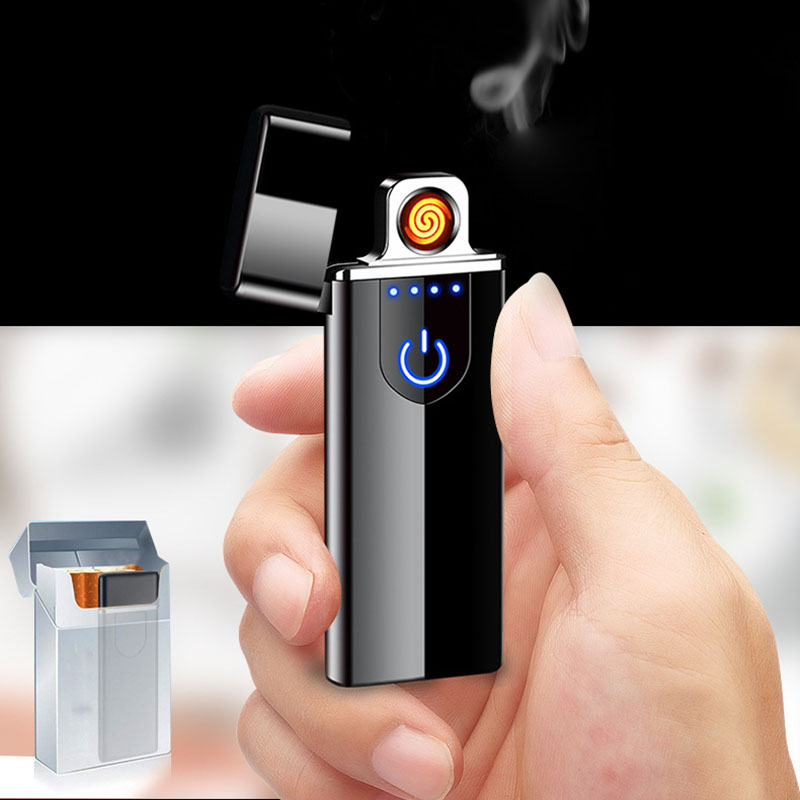 USB Lighter Rechargeable Electronic Lighters LED Screen Plasma Power Display Thunder Gadgets portable for travel W260202