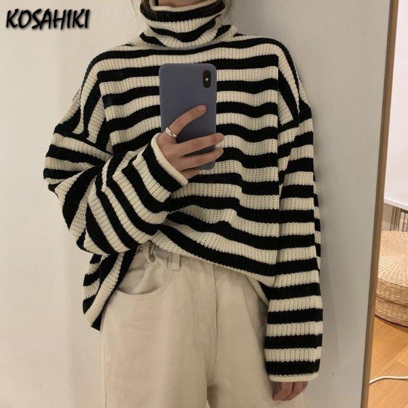 Women's Sweaters KOSAHIKI Autumn Turtleneck Sweater Vintage Women Harajuku Jumper Striped Pullovers Korean Knitwear Tops Pull, White;black
Women's Sweaters KOSAHIKI Autumn Turtleneck Sweater Vintage Women Harajuku Jumper Striped Pullovers Korean Knitwear Tops Pull, White;black