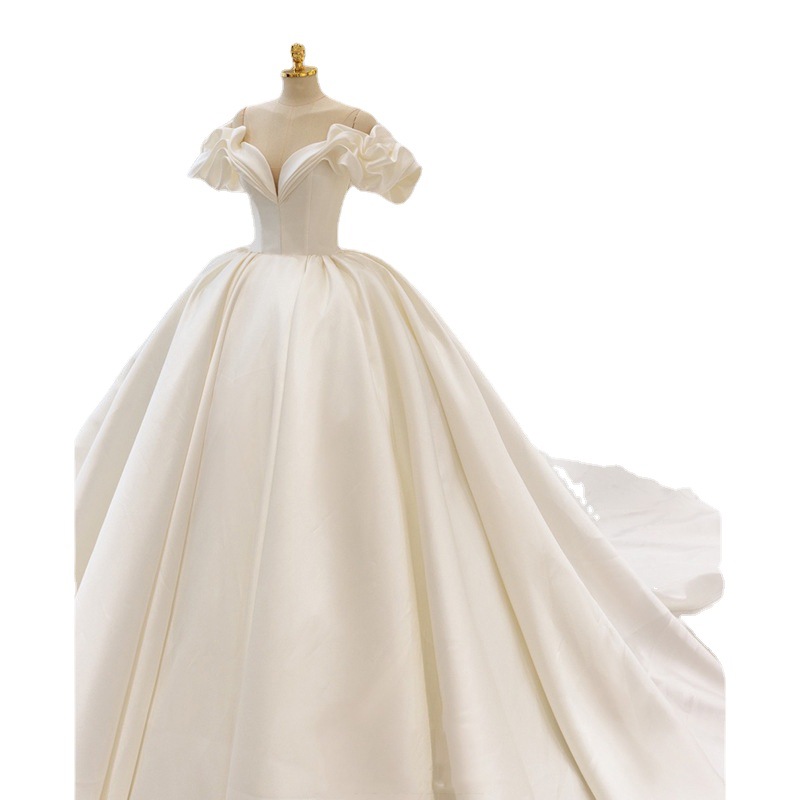 White Satin Turkish Ball Gown Wedding Dresses Dubai Arabic Long Off Shoulder Bridal Gowns Beaded Crystal Bride Dress Middle East New 403