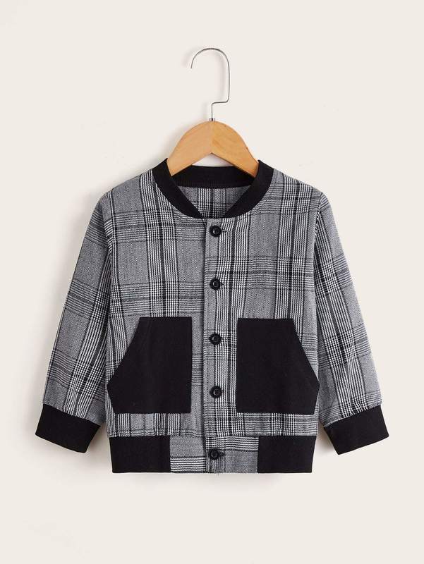 Toddler Boys Plaid Slant Pocket Bomber Jacket SHE