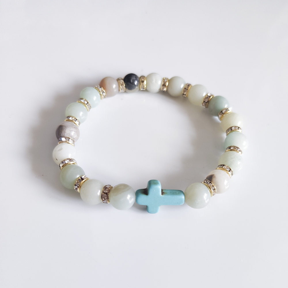 Natural Stone 8mm Amazon Reiki Healing Chakra Bracelets Cross Charms Bracelrt For Women Jewelry Gift