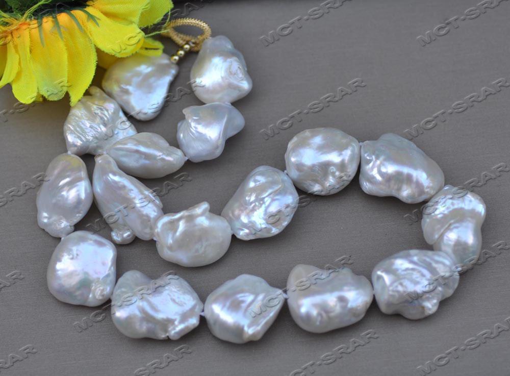 Pendant Necklaces Z11567 Huge 17quot 25mm White Baroque Keshi Reborn Pearl Necklace Elle22