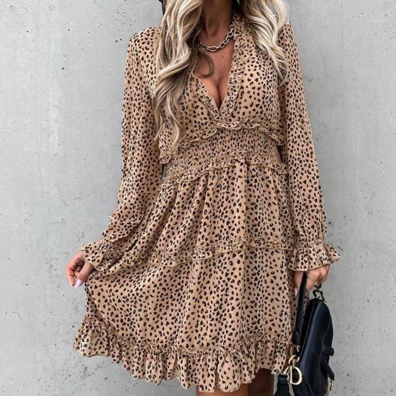 Casual Dresses Women Leopard Print Party Dress Petal Sleeve Autumn See Through Ruffles Belted Female A Line Office Vestidos
Casual Dresses Women Leopard Print Party Dress Petal Sleeve Autumn See Through Ruffles Belted Female A Line Office Vestidos
