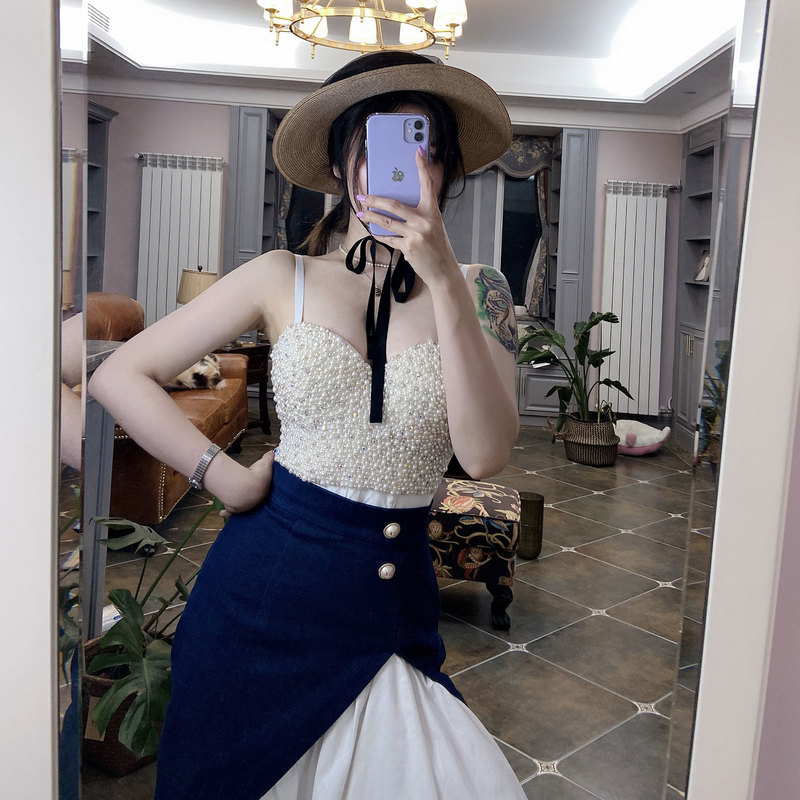 High-Quality Hand-Made Pearls Jewel Diamond Bralet Women's Bustier Bra Cropped Top Vest Plus Size w1165 220331