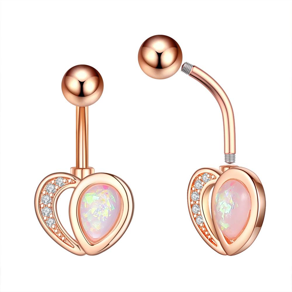 New Surgical Titanium Stainless Steel Belly Button Ring Diamond Flower Dangle Navel Barbell Stud for Women Rose Gold Cubic Zirconia Piercing Bar Bell 