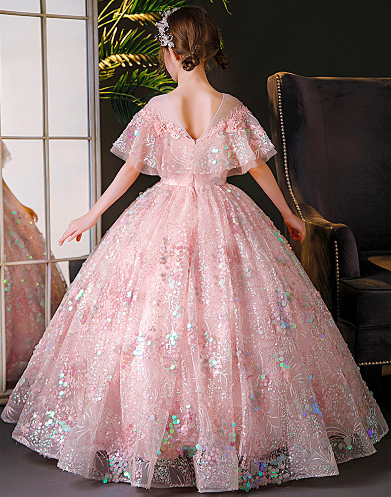 Bg Sequin Girls Pageant Fluffy Toddler Pink First Holy Communion Gown Ruched Wer Girl Dresses Ball Gowns Party Dress 403 6660311