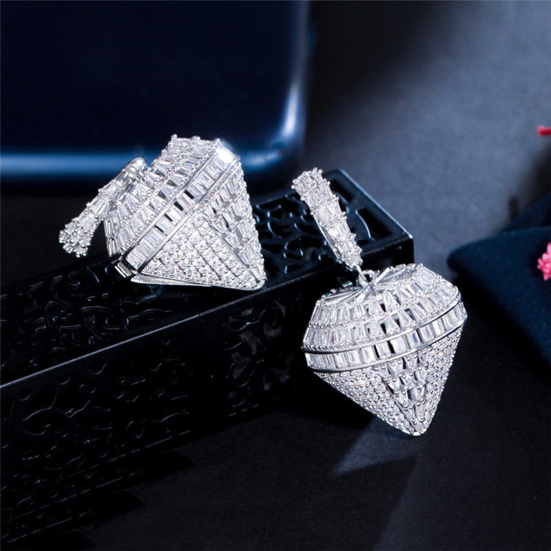 Charm Diamond Earring Designer for Woman Party South American AAA Cubic Zirconia Copper Bride Wedding Engagement Silver Luxury CZ Earrings Size 4.2cm 