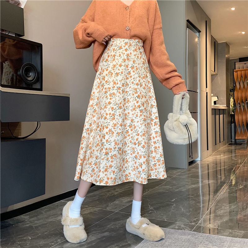 Rimocy Korean Style Floral Print Long Skirts Women Summer A Line Beach Skirts Woman Elastic High Waist Midi Skirt Mujer 220701
