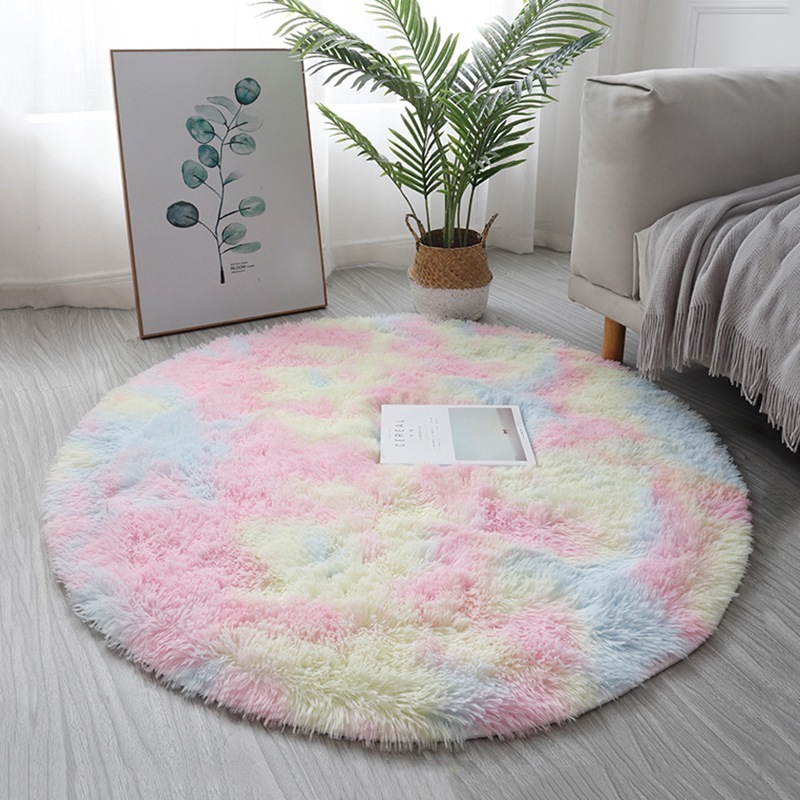 Round Plush Carpet Shaggy Fluffy Rugs for Living Room Bedroom Floor Mats Bedside Area Rainbow Soft Kids Mat 220315 H260226