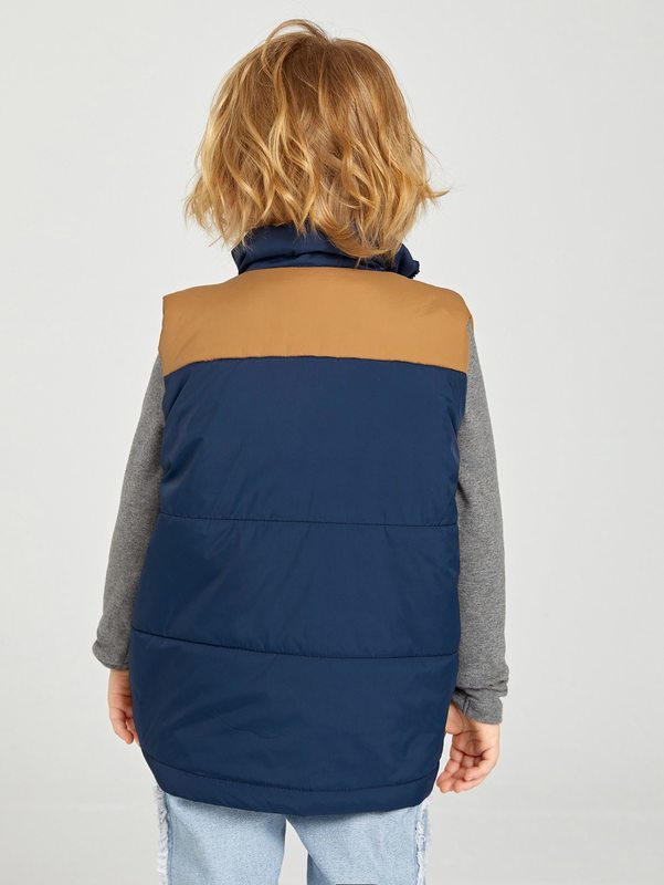 Toddler Boys Contrast Panel Zipper Vest Puffer Coat SHE