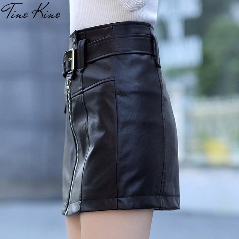 PU Leather A Line Skirt Women Belt Zipper High Waist Women's Mini Skirts Black Autumn Fashion Streetwear Bottoms Female 220317